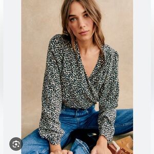 Sezane Black and Cream Leopard Print Blouse